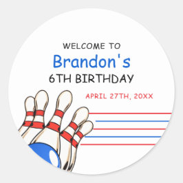 Spelad röd och blå Bowling, 6e födelsedag Runt Klistermärke