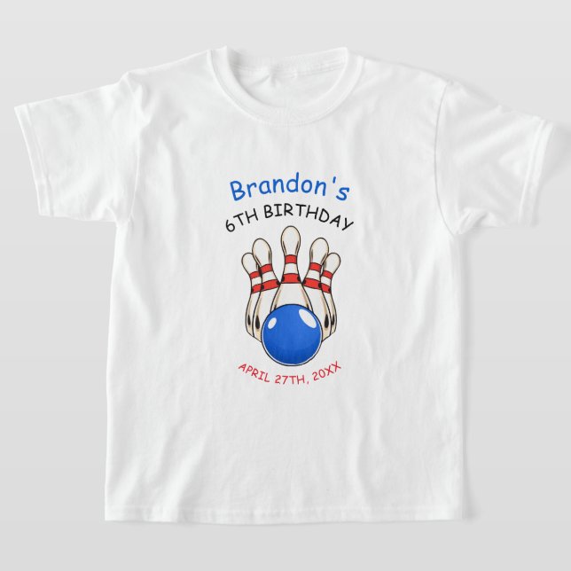 Spelad röd och blå Bowling, 6e födelsedag T Shirt (Laydown)