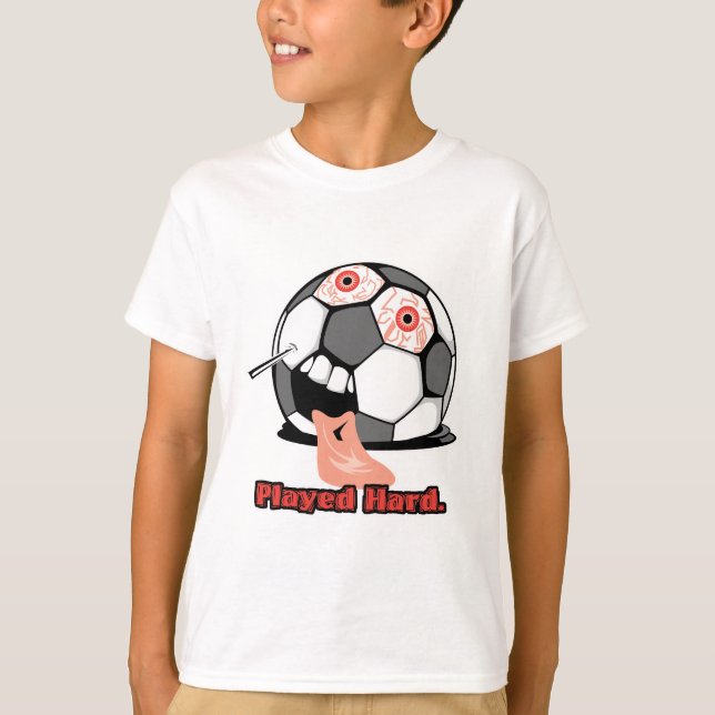 spelade hårt rolig deflaterad fotboll idrott tee shirt (Framsida)