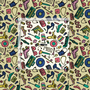 Spelande 1980-talets Doodle Art Mönster Tyg