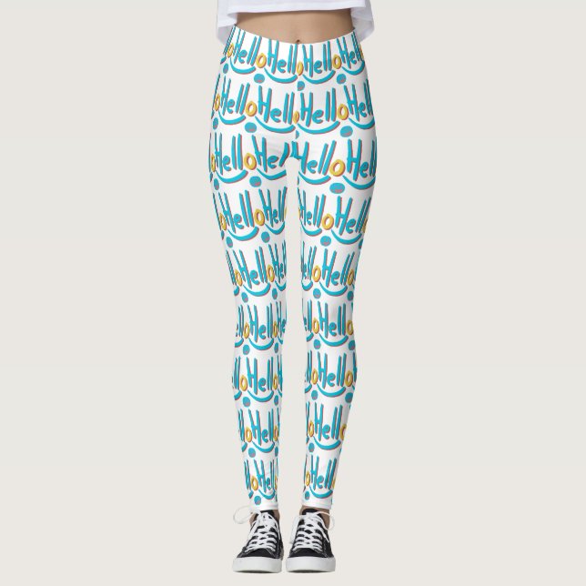Spelande Abstrakt Hej Mönster Art Leggings (Framsida)