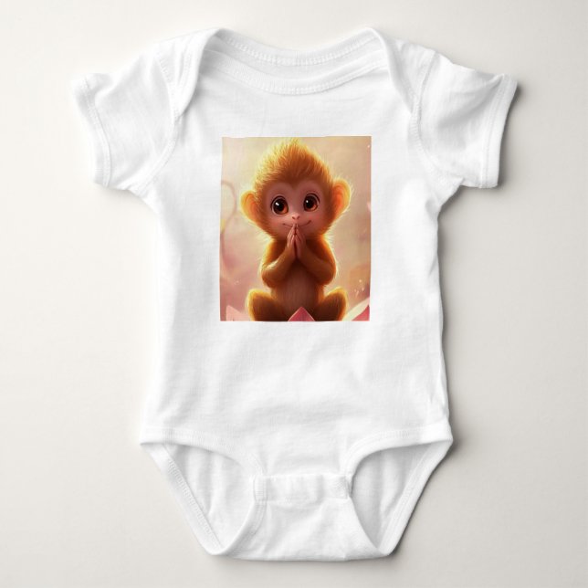 Spelande apa på Lotus - Baby Bodykostym T Shirt (Framsida)