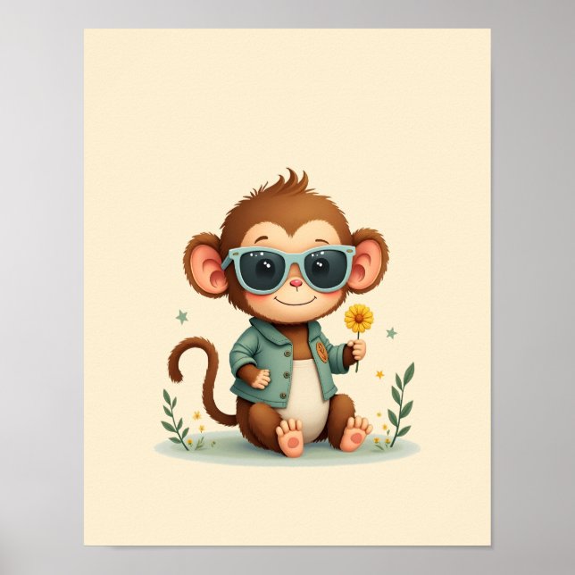 Spelande apa Safari Nursery Wall Art Poster (Framsidan)