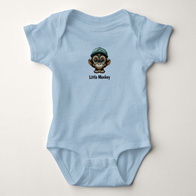 Spelande Baby-apa med Grönt Hat Funny Tecknad T Shirt (Framsida)