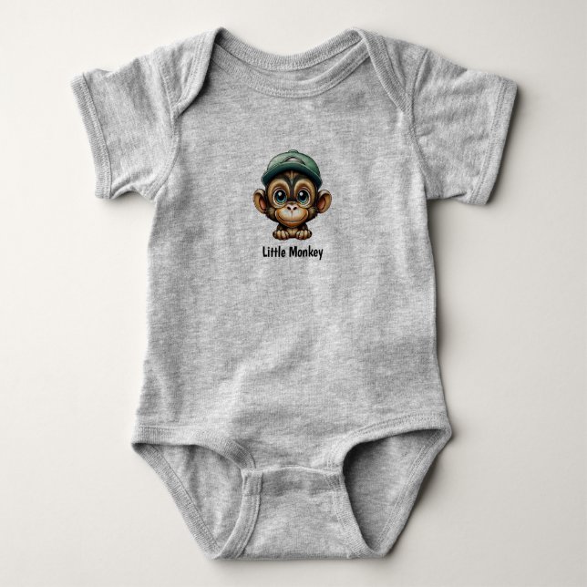 Spelande Baby-apa med Grönt Hat Jungle T Shirt (Framsida)
