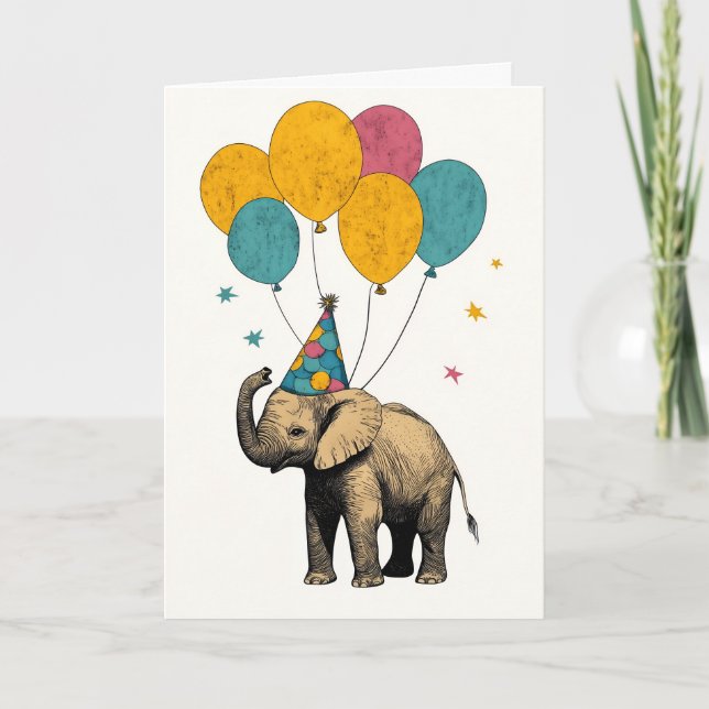 Spelande Baby Elephant Birthday Greeting Card Kort (Framsida)