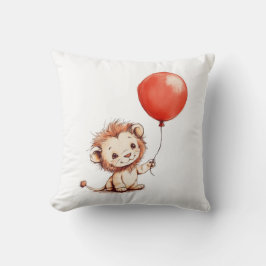 Spelande Baby Lejon med Red Balloon Kudde