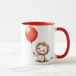 Spelande Baby Lejon med Red Balloon Mugg