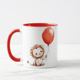 Spelande Baby Lejon med Red Balloon Mugg