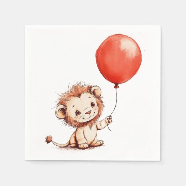 Spelande Baby Lejon med Red Balloon Pappersservett (Framsidan)
