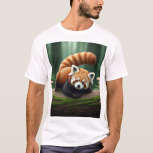Spelande Baby Red Panda på en logg T Shirt