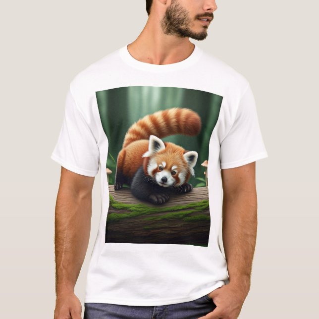 Spelande Baby Red Panda på en logg T Shirt (Framsida)