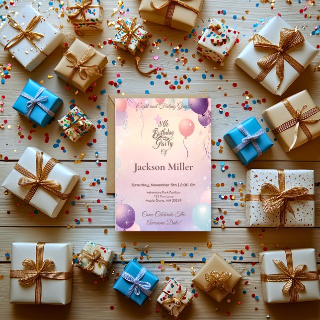 Spelande Balloon Birthday Inbjudan med Cute Koala (Skapare uppladdad)