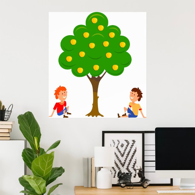 Spelande barn Sitta under Apple Träd Poster (Skapare uppladdad)