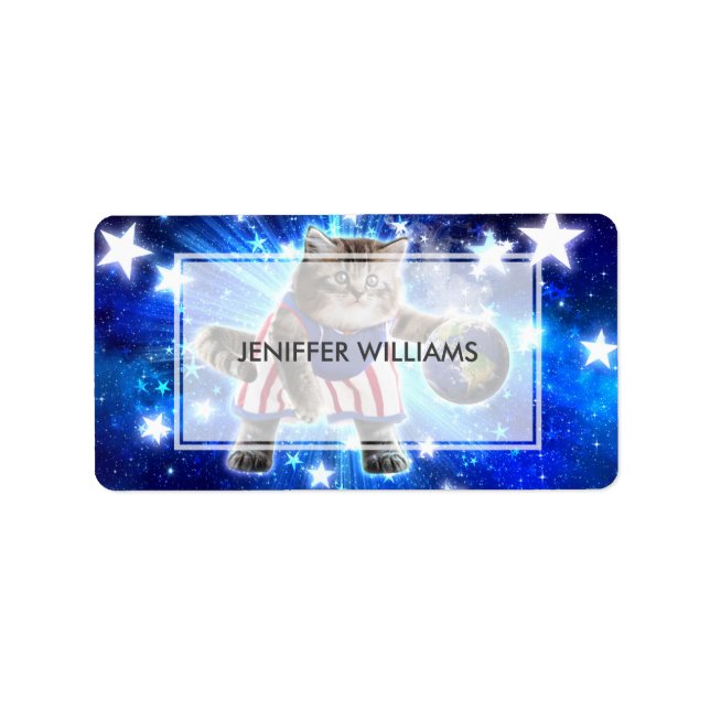 Spelande basket för katt adressetikett (Framsidan)