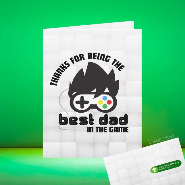 Spelande Bästa Pappa i Spelet Falt Välkomstkort Kort (Best Dad in the Game Black, White, Grey Video Game Folding Greeting Card for Birthday / Father's Day)