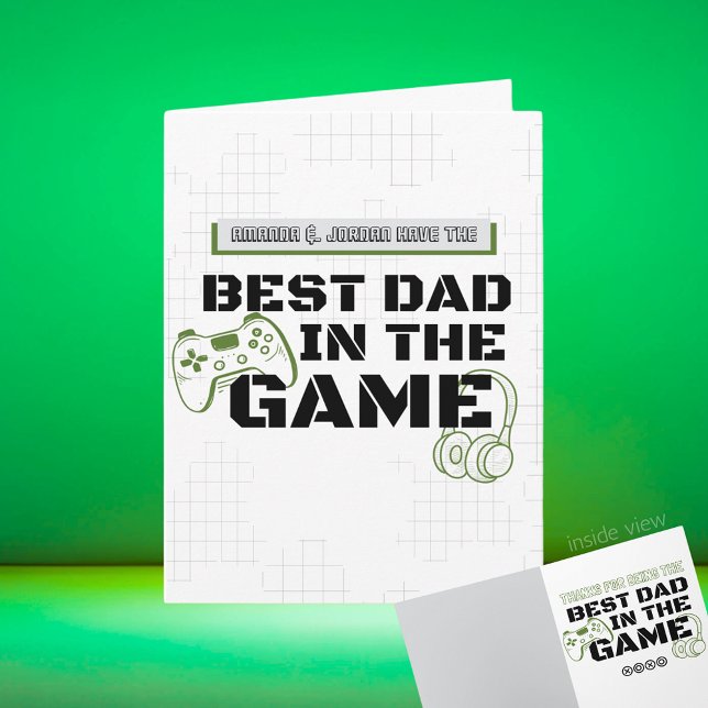 Spelande Bästa Pappa i Spelet Personlig Folding Kort (Best Dad in the Game Black, White, Grey Video Game Folding Greeting Card for Birthday / Father's Day)