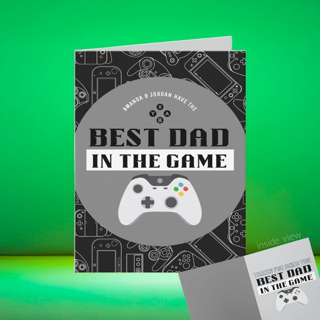 Spelande Bästa Pappa i Spelet Personlig Folding Kort (Best Dad in the Game Black, White, Grey Video Game Folding Greeting Card for Birthday / Father's Day)