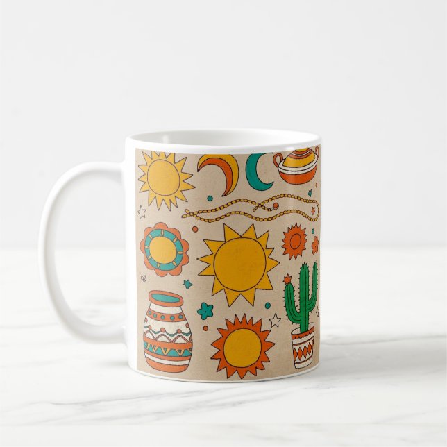 Spelande bohemisk Mönster Handdragen sol, måne Kaffemugg (Vänster)