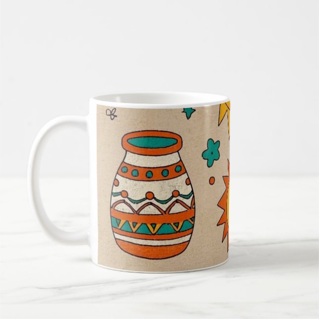 Spelande bohemisk Mönster Handdragen sol, måne Kaffemugg (Vänster)