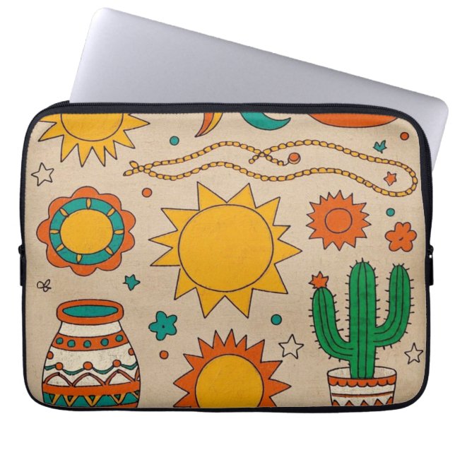 Spelande bohemisk Mönster Handdragen sol, måne Laptop Fodral (Framsidan)