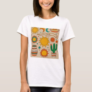 Spelande bohemisk Mönster Handdragen sol, måne T Shirt