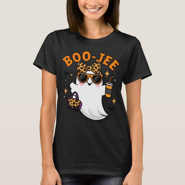 Spelande BOO-JEE Ghost Illustration for Halloween T Shirt (Framsida)