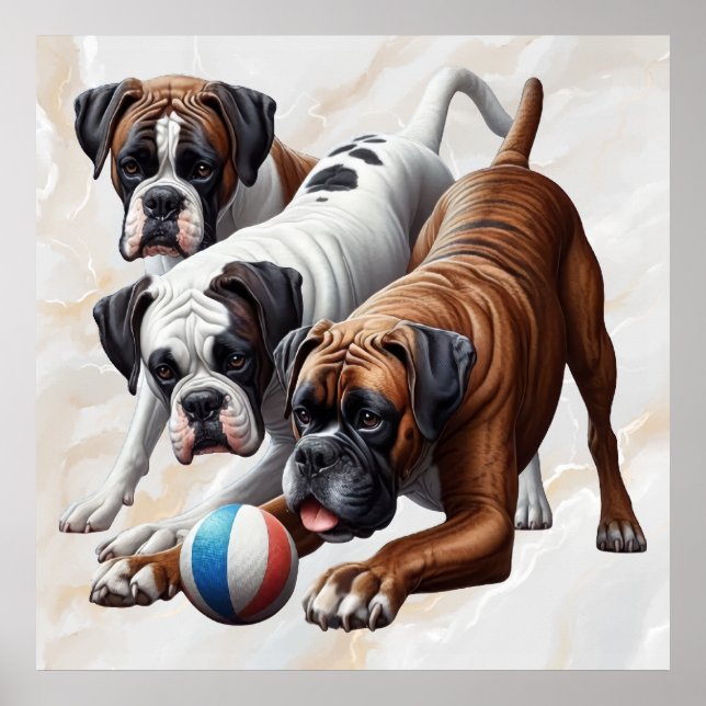 Spelande Boxer Hundar Poster (Framsidan)