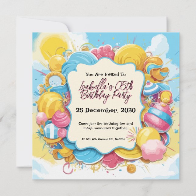 Spelande Candy-Thned-Personlig Birthday Inbjudningar (Framsida)