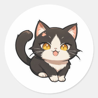 Spelande Chibi Cat Sticker Runt Klistermärke