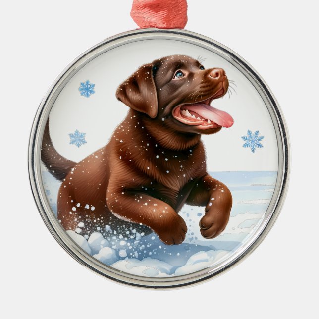 Spelande choklad Labrador Retriever Hund jul Julgransprydnad Metall (Framsidan)
