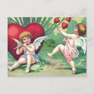 Spelande Cupids Retro Cute Vintage Valentine Heart Helg Vykort