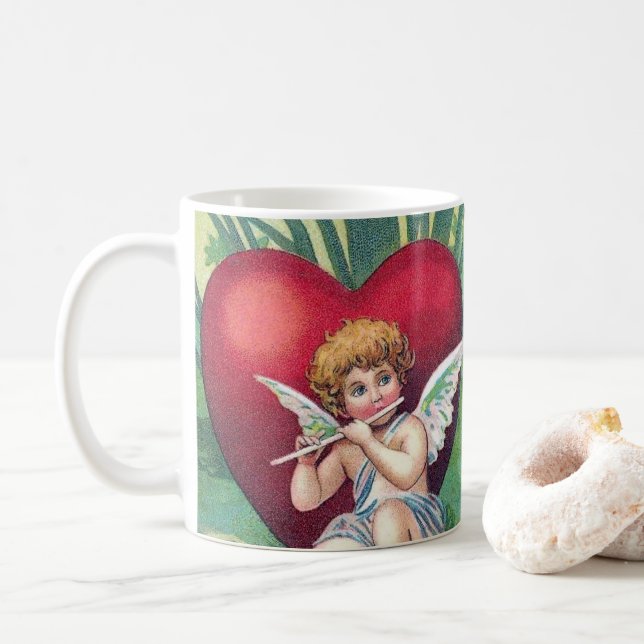 Spelande Cupids Retro Cute Vintage Valentine Heart Kaffemugg (Med munk)