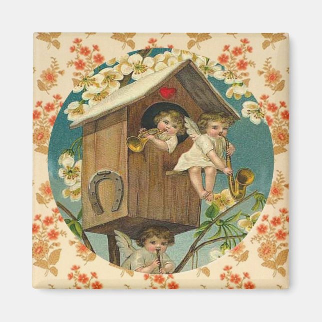 Spelande Cupids-Vintage Valentine Artwork Magnet (Framsidan)