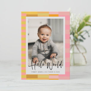 Spelande Cute Rosa and Gult Rand Baby Photo Meddelande