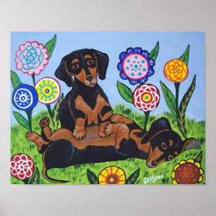 Spelande Dachshunds Art-utskrift Poster