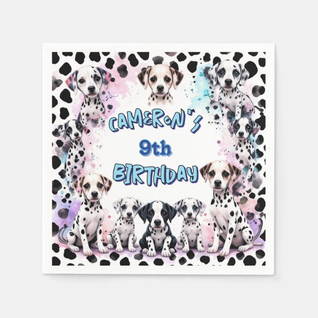 Spelande Dalmatien Spot Watercolor Birthday Napkin Pappersservett (Framsidan)