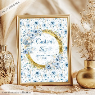 Spelande dammig blåa blommor guld baby anpassnings poster