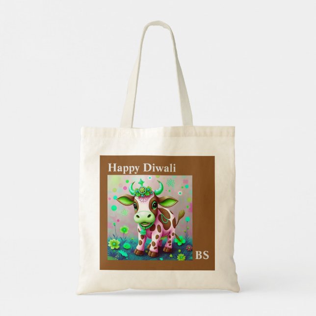 Spelande Diwali Cow Blommigt Elegance Tygkasse (Baksida)