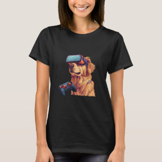 Spelande Djur- Golden Retriever som spelar konsol T Shirt