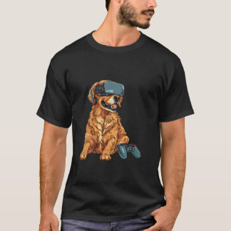 Spelande Djur- Golden Retriever som spelar konsol T Shirt