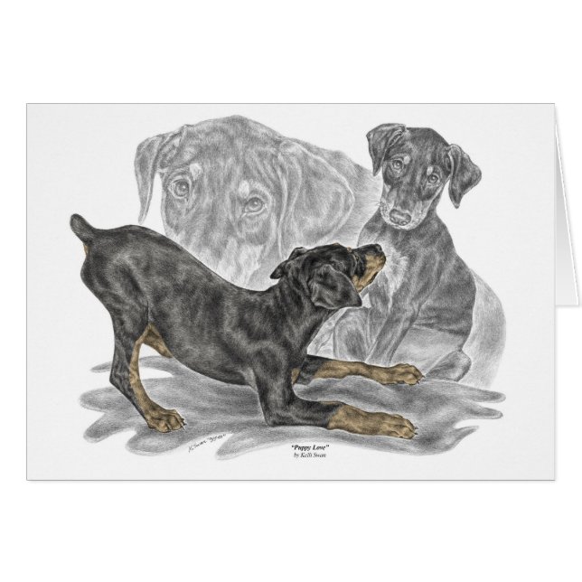 Spelande Doberman Pinscher Puppies Hälsningskort (Framsidan Horizontal)