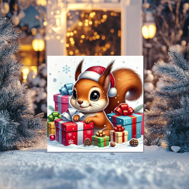 Spelande ekorre bland Julklapp Julkort (Skapare uppladdad)