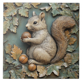 Spelande ekorre med Acorn Faux Relief Kakelplatta
