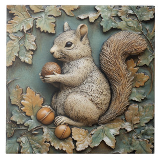 Spelande ekorre med Acorn Faux Relief Kakelplatta