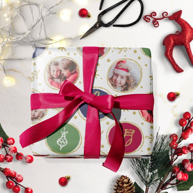 Spelande Family Photo Collage jul White Presentpapper (Skapare uppladdad)