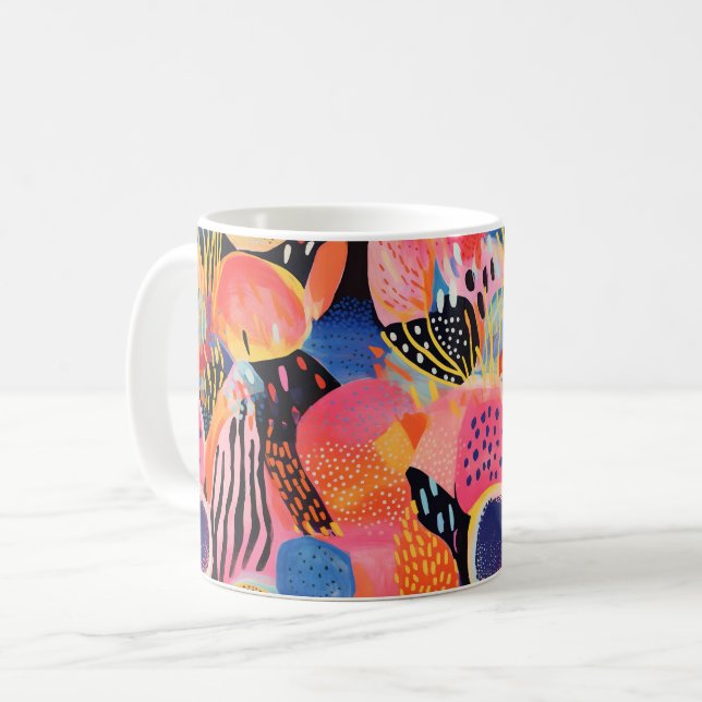 Spelande Färg Abstrakt Mönster Kaffemugg (Framsida vänster)