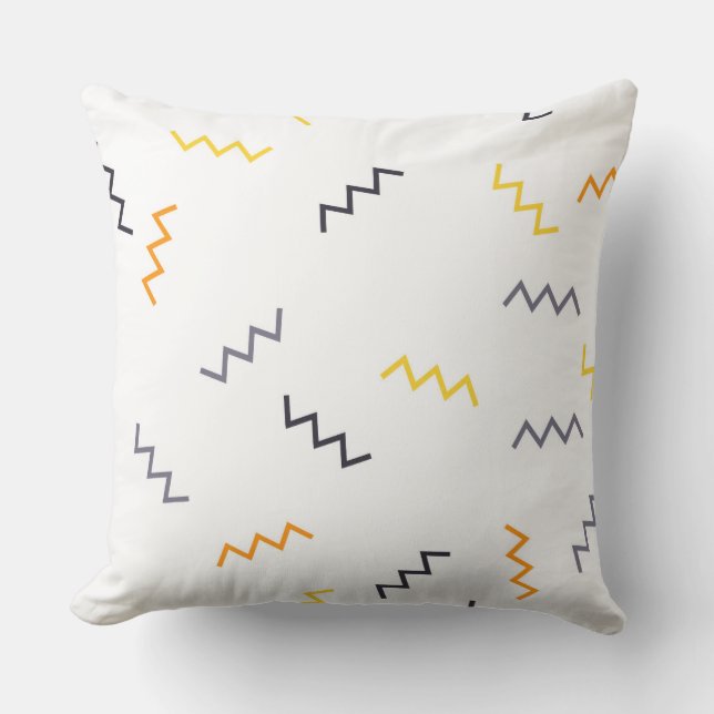 Spelande, färglöst, trendig, modern memphis zigzag kudde (Framsida)