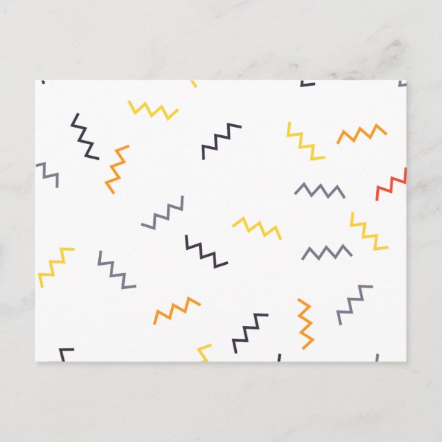 Spelande, färglöst, trendig, modern memphis zigzag vykort (Framsida)