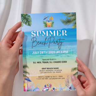 Spelande färgstark Tropical Summer Beach Party Inbjudningar